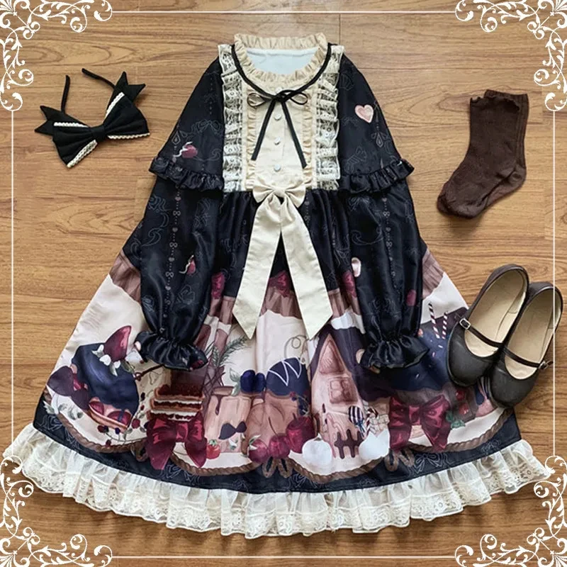 Vintage sweet lolita dress palace lace bowknot lantern sleeve high waist printing victorian dress kawaii girl gothic lolita op
Vintage sweet lolita dress palace lace bowknot lantern sleeve high waist printing victorian dress kawaii girl gothic lolita op