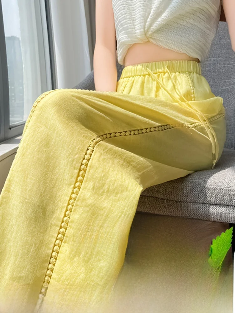 Lace Hollow out Wide Leg Pants Women's Thin Ice Silk Quick Dry Straight Floor-Length Pants High Waist Trousers for Commuting
Lace Hollow out Wide Leg Pants Women's Thin Ice Silk Quick Dry Straight Floor-Length Pants High Waist Trousers for Commuting