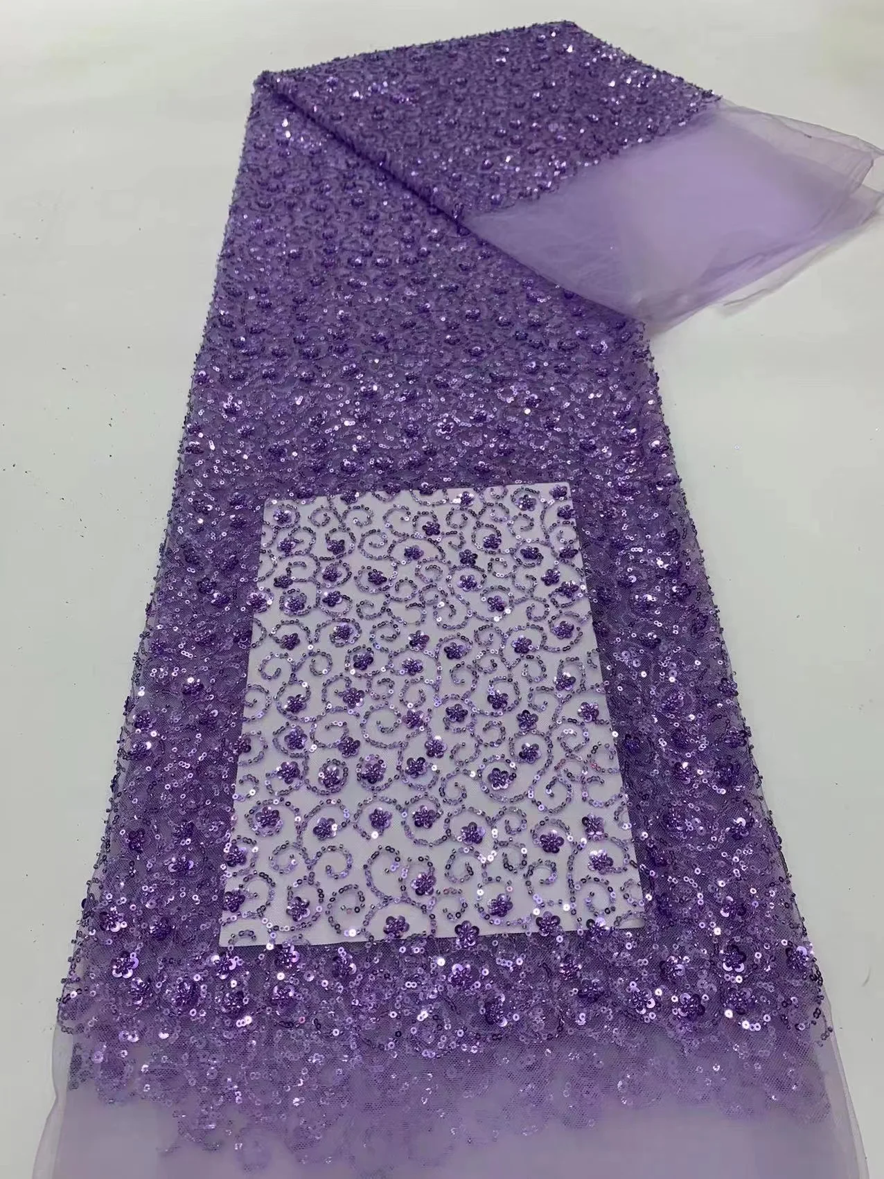 Purple African Lace Fabric 5 Yards 2023 High Quality Elegant Beads Embroidered French Nigerian Sequins Lace Fabric For Wedding
Purple African Lace Fabric 5 Yards 2023 High Quality Elegant Beads Embroidered French Nigerian Sequins Lace Fabric For Wedding