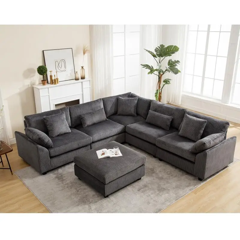 Oversized Modular Sectional Sofa Set, Corduroy Upholstered Deep Seat Comfy Sofa for Living Room, Dark Gray Color
Oversized Modular Sectional Sofa Set, Corduroy Upholstered Deep Seat Comfy Sofa for Living Room, Dark Gray Color