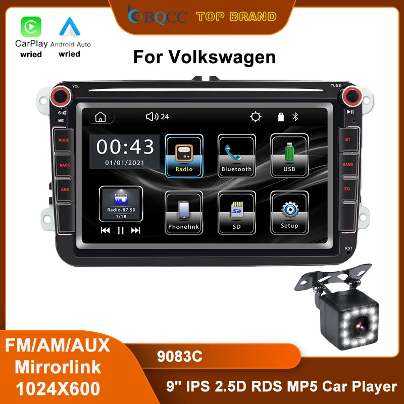 BQCC For Volkswagen 9" IPS Car MP5 Player AUX FM AM Mirrorlink Car Radio USB BT Wired Carplay Android Auto Vehicle Player 9083C
BQCC For Volkswagen 9" IPS Car MP5 Player AUX FM AM Mirrorlink Car Radio USB BT Wired Carplay Android Auto Vehicle Player 9083C