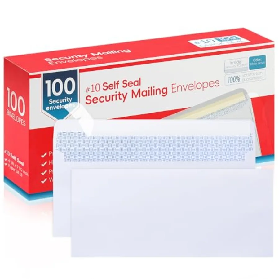 #10 Letter Size Mailing Envelopes for Business, pcs Self Seal Windowless Security Envelopes 4-1/8 x 9-1/2 Inch White 24LB Paper
#10 Letter Size Mailing Envelopes for Business, pcs Self Seal Windowless Security Envelopes 4-1/8 x 9-1/2 Inch White 24LB Paper