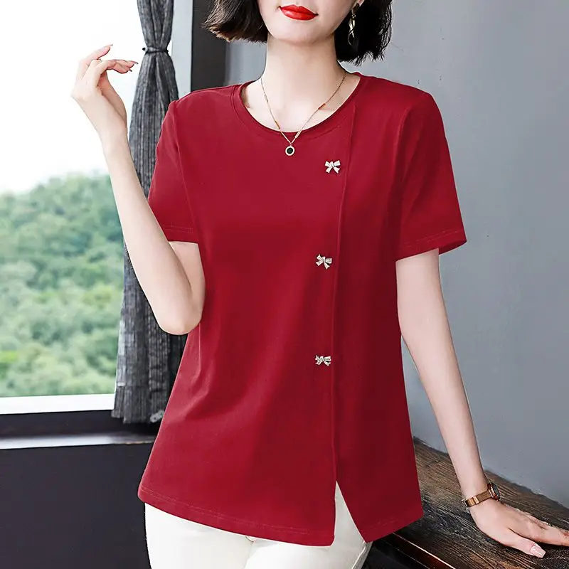 Fashion O-Neck Spliced Diamonds Bow Split T-Shirts Women's Clothing Spring Summer New Loose Casual Tops Commute Tee Shirts
Fashion O-Neck Spliced Diamonds Bow Split T-Shirts Women's Clothing Spring Summer New Loose Casual Tops Commute Tee Shirts