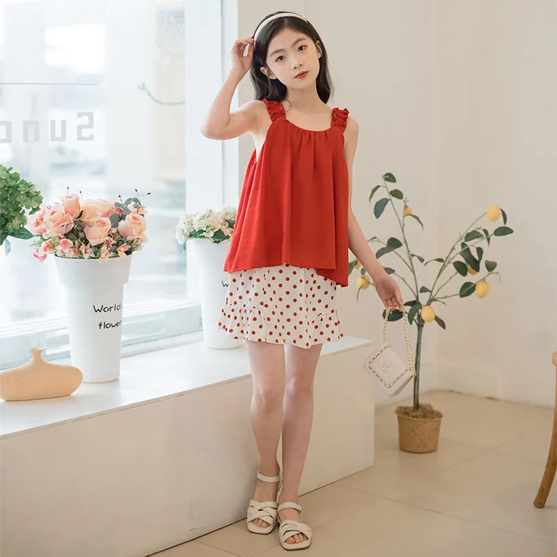 2024 Korean Summer Children Girl 2PCS Clothes Set School Girl Cotton/ Linen Suspender Tops+Polka Dot Skirt Set For Girls 4-12Yrs
2024 Korean Summer Children Girl 2PCS Clothes Set School Girl Cotton/ Linen Suspender Tops+Polka Dot Skirt Set For Girls 4-12Yrs
