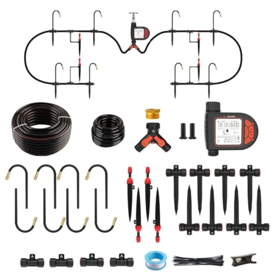82.4FT Automatic Drip Irrigation Kit with Water Timer 8 Programs LCD Quick-Connect System 1/2 Mainline 1/4 Tubing 360 Bendable
82.4FT Automatic Drip Irrigation Kit with Water Timer 8 Programs LCD Quick-Connect System 1/2 Mainline 1/4 Tubing 360 Bendable
