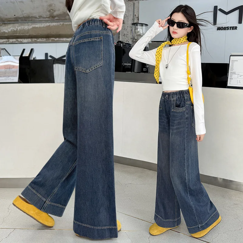 Модные широкие джинсы с высокой талией для девочек, детская уличная одежда, свободные джинсовые брюки, детские потертые синие джинсовые брюки, От 4 до 14 лет
Модные широкие джинсы с высокой талией для девочек, детская уличная одежда, свободные джинсовые брюки, детские потертые синие джинсовые брюки, От 4 до 14 лет