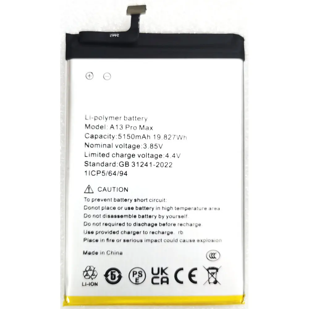 3.85V 5150mAh UMI Umidigi A13 Pro Max 5G Mobile Phone Rechargeable Li-ion PolymerBattery
3.85V 5150mAh UMI Umidigi A13 Pro Max 5G Mobile Phone Rechargeable Li-ion PolymerBattery