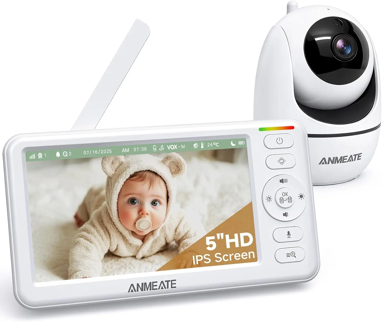 5" HD Video Baby Monitor with Camera and Audio, 48H Battery Life, 720P Remote Pan Tilt Zoom, Two-Way Talk, Night Vision, Room
5" HD Video Baby Monitor with Camera and Audio, 48H Battery Life, 720P Remote Pan Tilt Zoom, Two-Way Talk, Night Vision, Room
