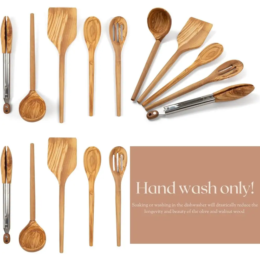 Olive Wood 5-Piece Kitchen Utensil Set: Turner, Tongs, Slotted Spoon, Ladle, 12 Spoon - Perfect for Nonstick Cookware
Olive Wood 5-Piece Kitchen Utensil Set: Turner, Tongs, Slotted Spoon, Ladle, 12 Spoon - Perfect for Nonstick Cookware