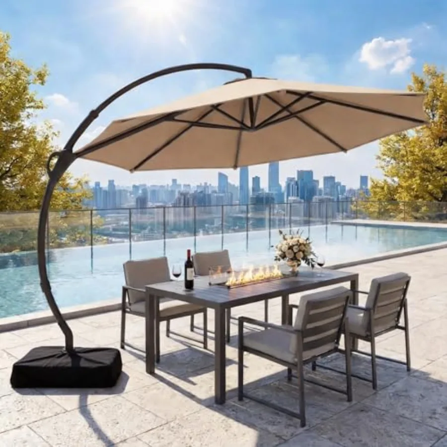 12Feet Patio Cantilever Umbrella with Base Included, Outdoor Curvy Round Offset Umbrella, Heavy Duty Aluminum, 360° Rotation fo
12Feet Patio Cantilever Umbrella with Base Included, Outdoor Curvy Round Offset Umbrella, Heavy Duty Aluminum, 360° Rotation fo