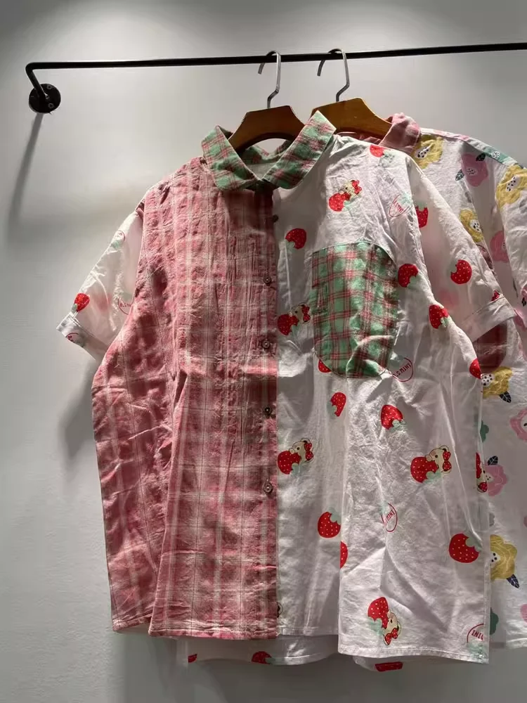 2025 Japanese vintage clothing 100% cotton cartoon fruit plaid patchwork short sleeve shirt for women summer cute clothes
2025 Japanese vintage clothing 100% cotton cartoon fruit plaid patchwork short sleeve shirt for women summer cute clothes