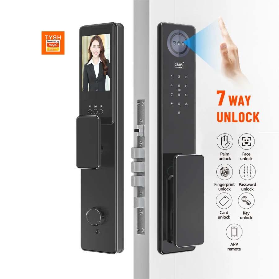 004 TYSH Ai Smart Door Lock Tuya Wifi 3d Facial Recognition Palm Recognition Fingerprint Digital Lock With Video Intercom
004 TYSH Ai Smart Door Lock Tuya Wifi 3d Facial Recognition Palm Recognition Fingerprint Digital Lock With Video Intercom