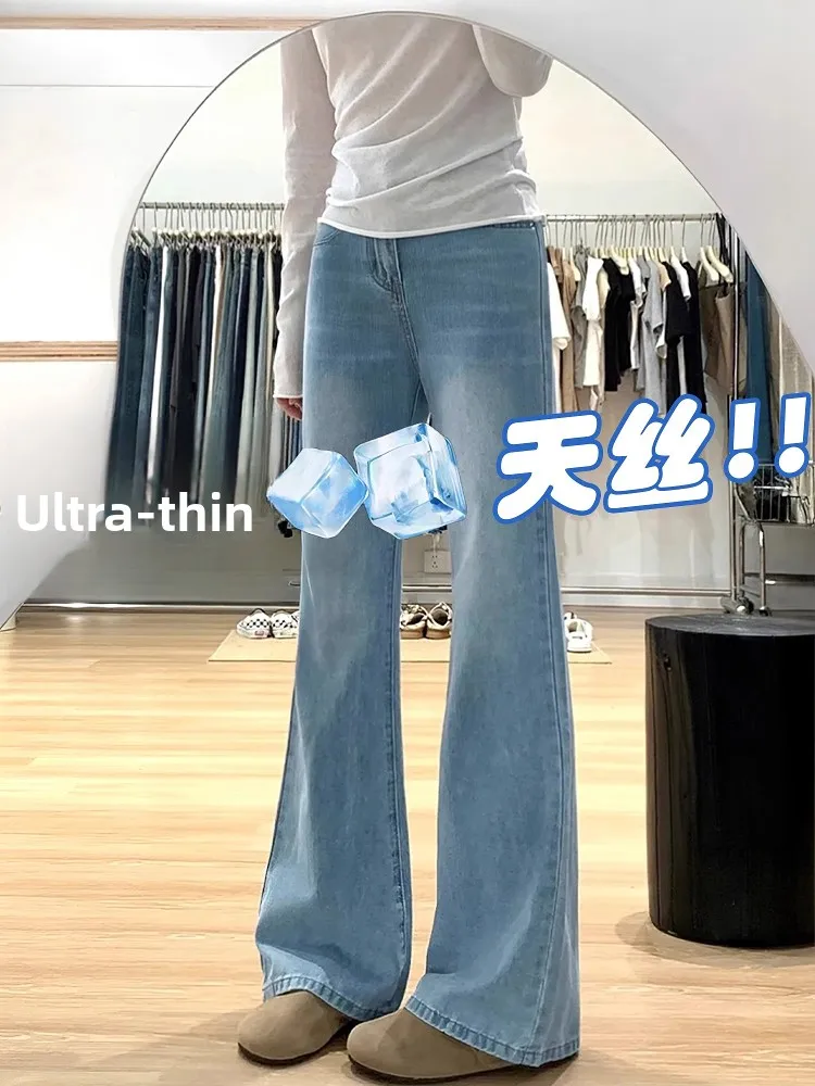 Большие размеры, светло-голубые джинсы-колокольчики из лиоцелла, женские эластичные утягивающие брюки с высокой талией из ледяного шелка, повседневные брюки
Большие размеры, светло-голубые джинсы-колокольчики из лиоцелла, женские эластичные утягивающие брюки с высокой талией из ледяного шелка, повседневные брюки