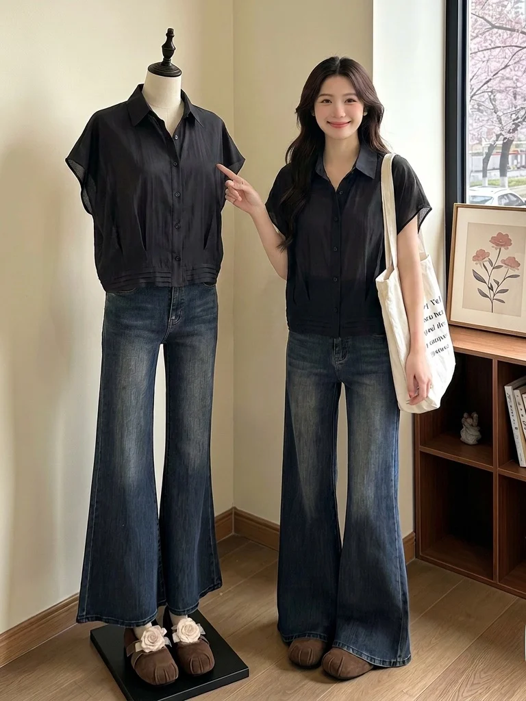 Elegant Black Short Sleeve Loose Women's Shirt Summer New Style plus Size Slimming Top Commute Style Korean Version
Elegant Black Short Sleeve Loose Women's Shirt Summer New Style plus Size Slimming Top Commute Style Korean Version
