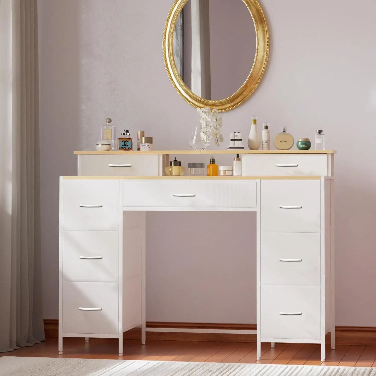 9-Drawer White Dresser with Shelves, Wood Top & Metal Frame for Bedroom Storage
9-Drawer White Dresser with Shelves, Wood Top & Metal Frame for Bedroom Storage