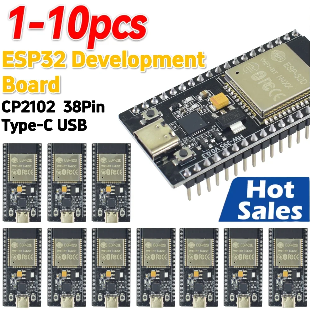 1-10PCS ESP32 Development Board WIFI Bluetooth Module 38Pin CP2102 Type-C USB Ultra-Low Power Consumption
1-10PCS ESP32 Development Board WIFI Bluetooth Module 38Pin CP2102 Type-C USB Ultra-Low Power Consumption 