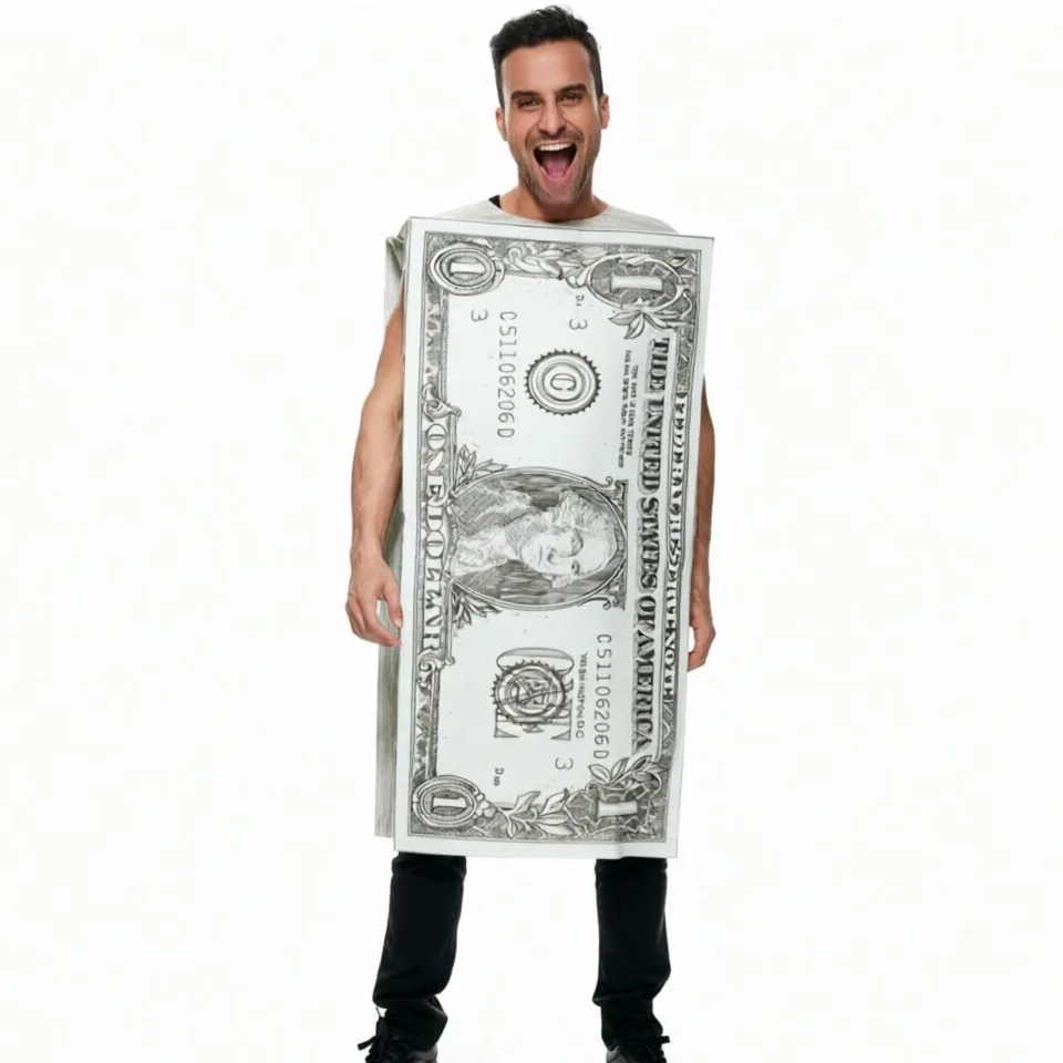 Halloween Cosplay Adult Costume Bar Party Dollar Bill Performance Stage Costume Funny Adult Costume Chinese Manufacturer
Halloween Cosplay Adult Costume Bar Party Dollar Bill Performance Stage Costume Funny Adult Costume Chinese Manufacturer