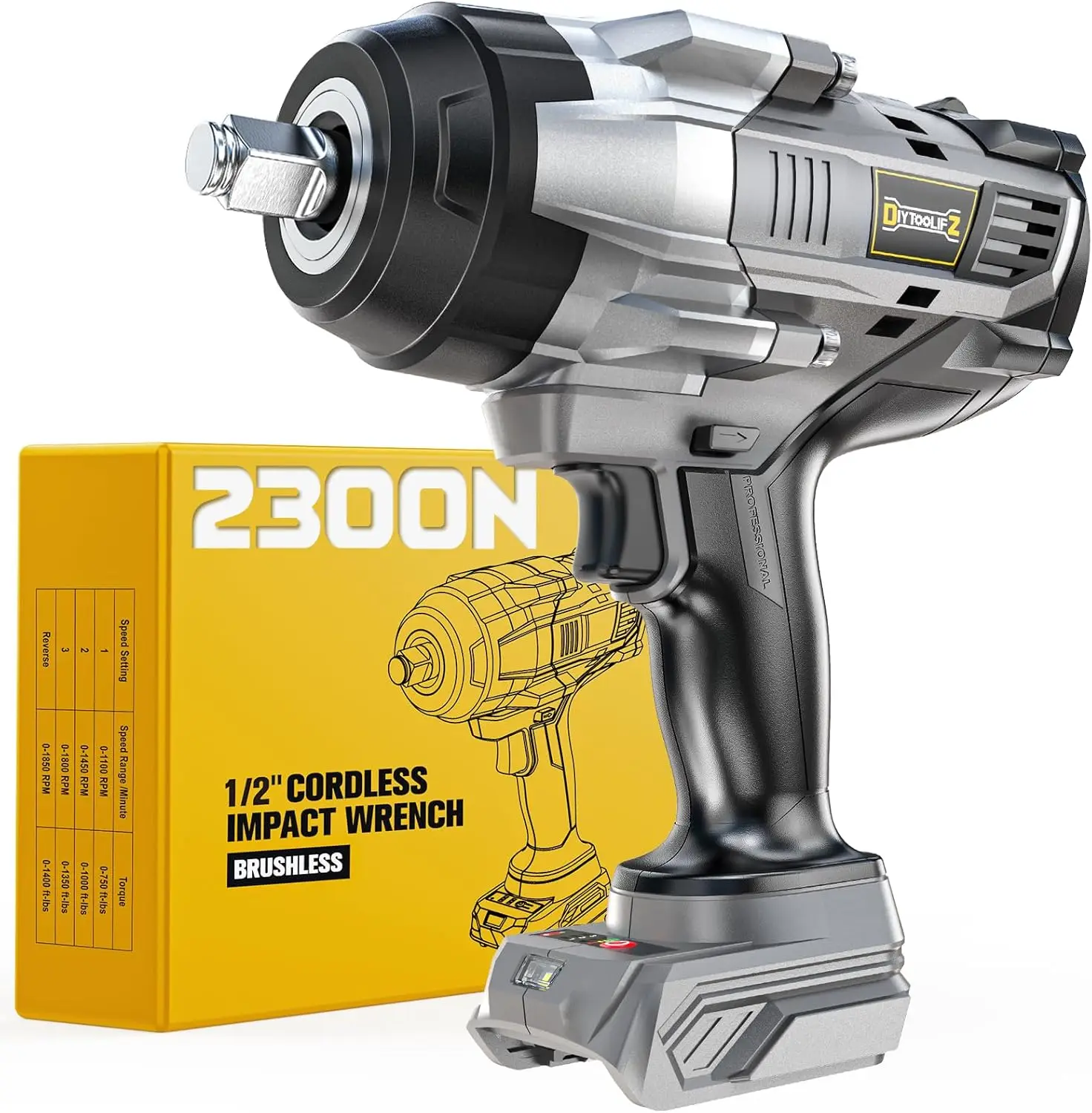 Cordless Impact Wrench 1/2" Compatible with Dewalt 20V Battery, 1700 Ft-lbs High Torque, 4 Modes & LED Light (Bare Tool)
Cordless Impact Wrench 1/2" Compatible with Dewalt 20V Battery, 1700 Ft-lbs High Torque, 4 Modes & LED Light (Bare Tool)