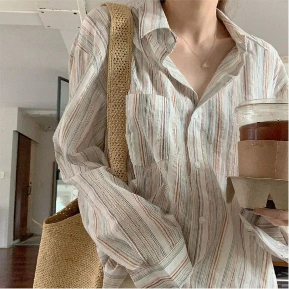 Lazy Style Striped Shirts Women Vintage Long Sleeve Blouse Fall Spring Casual Loose Button Up Shirt Oversize Female Tops New
Lazy Style Striped Shirts Women Vintage Long Sleeve Blouse Fall Spring Casual Loose Button Up Shirt Oversize Female Tops New