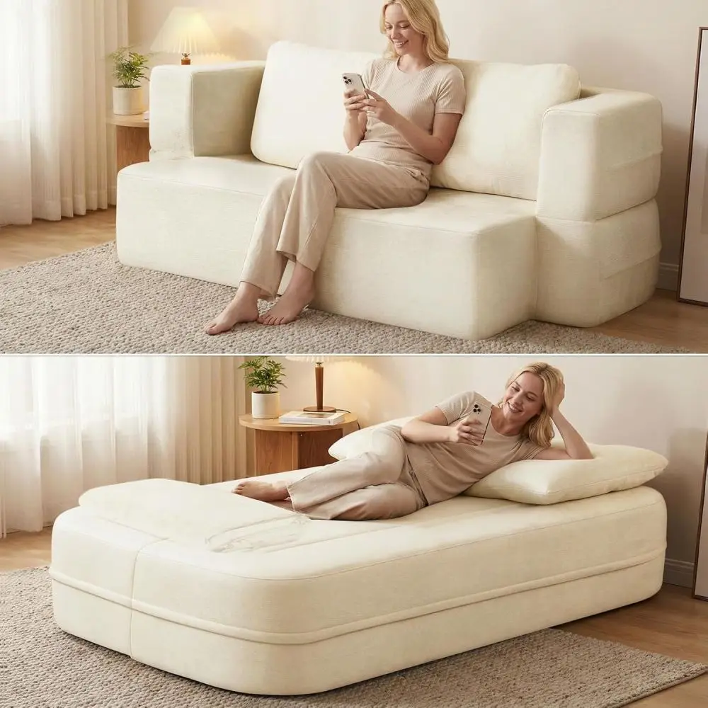 Queen Size Convertible Sofa Bed with Free Matching Blanket, Boneless Cloud Modular Loveseat Sofa Covered in Soft Scott Fabric, High-Density Solid Sponge Cushion, Flexible Reconfigurable Couch No Assembly Required, Multi-functional Sleeper Sofa Furniture
Queen Size Convertible Sofa Bed with Free Matching Blanket, Boneless Cloud Modular Loveseat Sofa Covered in Soft Scott Fabric, High-Density Solid Sponge Cushion, Flexible Reconfigurable Couch No Assembly Required, Multi-functional Sleeper Sofa Furniture