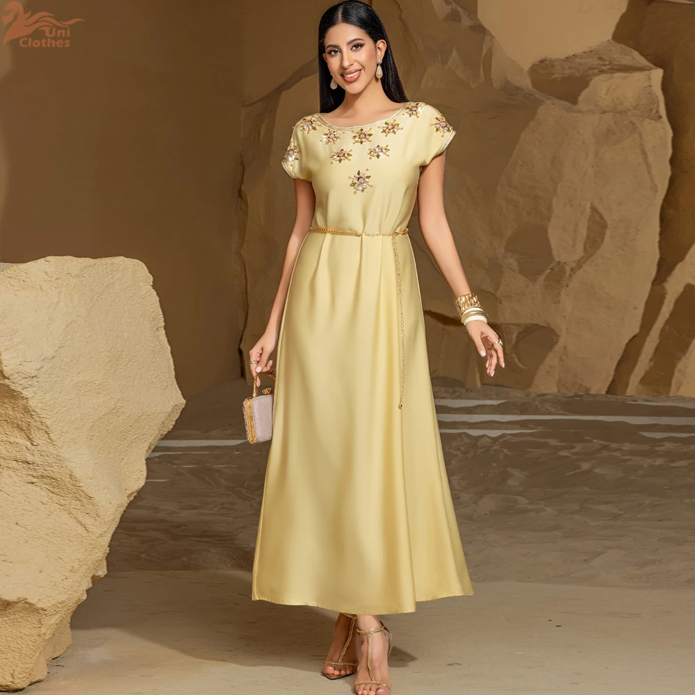 Dubai Rhinestone Beaded Maxi Kaftan Sleeveless O-Neck Luxury Women Abayas Have Sashes Women's Clothing 2025
Dubai Rhinestone Beaded Maxi Kaftan Sleeveless O-Neck Luxury Women Abayas Have Sashes Women's Clothing 2025