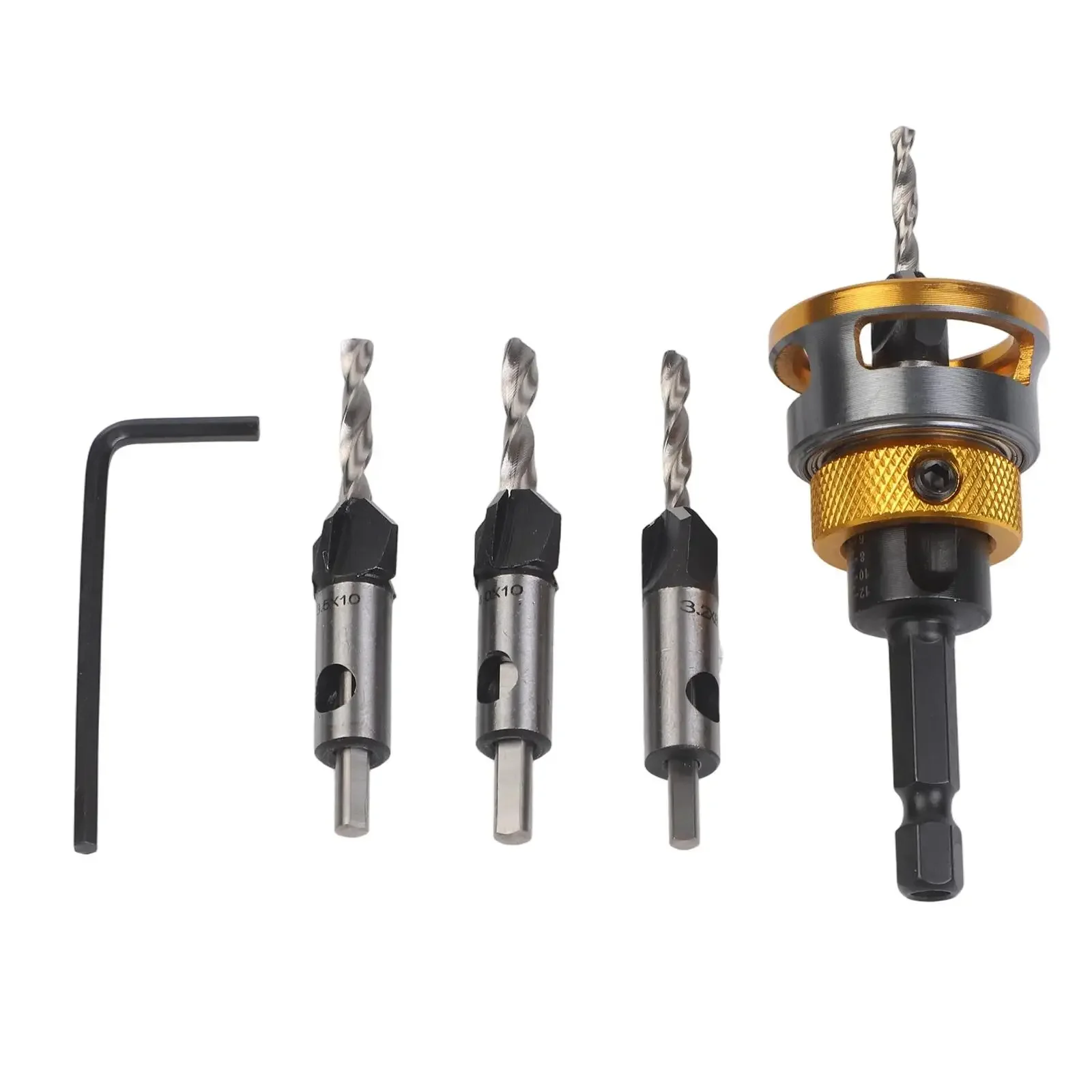 4-piece Countersink Drill Bit Set M2 High-speed Steel For Natural Wood, Engineered Wood, MDF, Particleboard, Plywood
4-piece Countersink Drill Bit Set M2 High-speed Steel For Natural Wood, Engineered Wood, MDF, Particleboard, Plywood