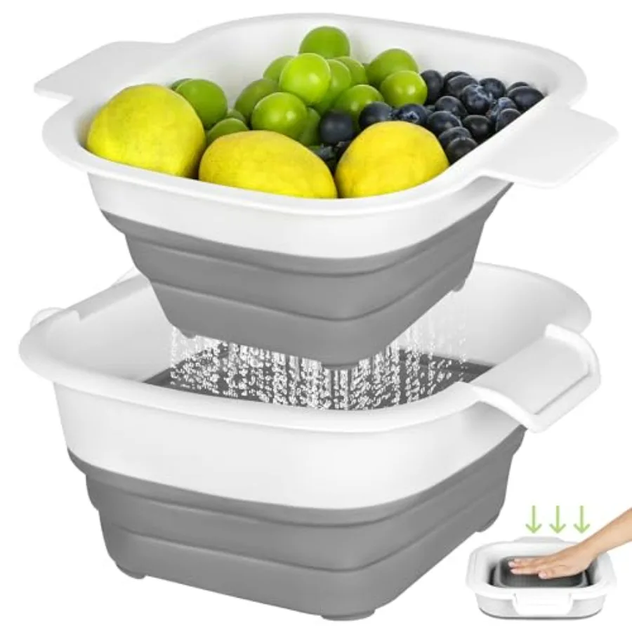 Collapsible Colander Set with Strainer Bowl, 2 in 1 Fruit Washing Basket with Strainer, 5 + 3 QT Plastic Colanders for Kitchen,
Collapsible Colander Set with Strainer Bowl, 2 in 1 Fruit Washing Basket with Strainer, 5 + 3 QT Plastic Colanders for Kitchen,