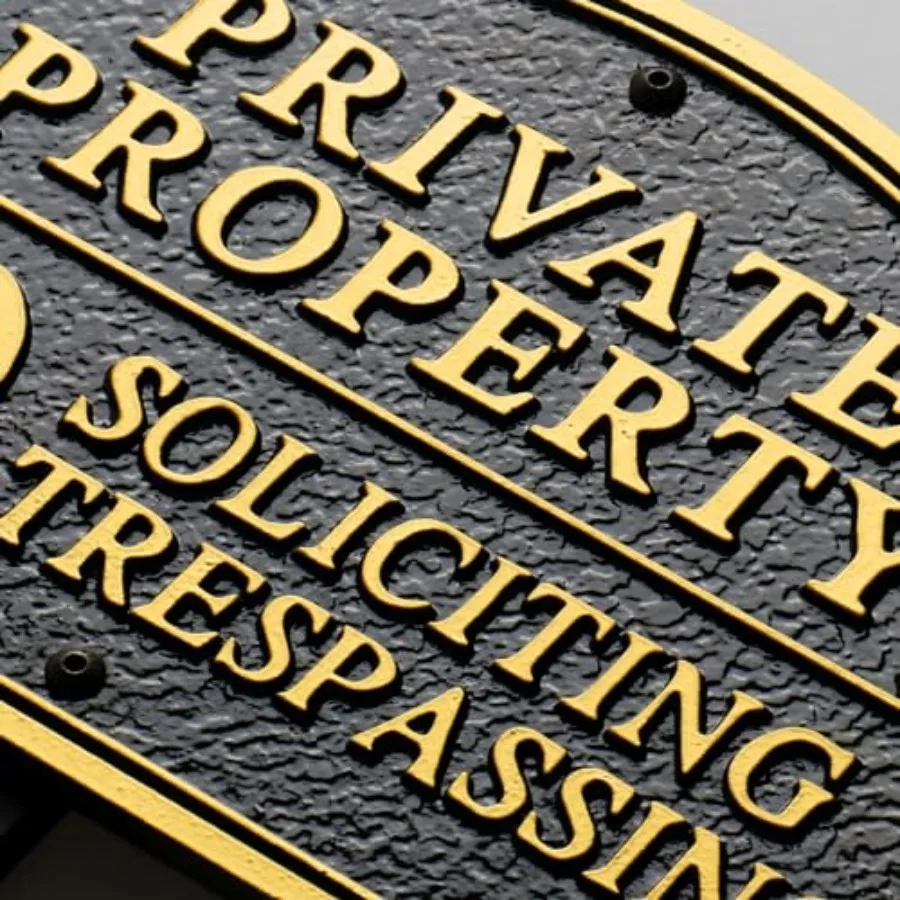 Private Property No Soliciting No Trespassing Statement Plaque, Solid Metal Cast Yard Sign, Heavy Duty Material, Embossed Lette
Private Property No Soliciting No Trespassing Statement Plaque, Solid Metal Cast Yard Sign, Heavy Duty Material, Embossed Lette