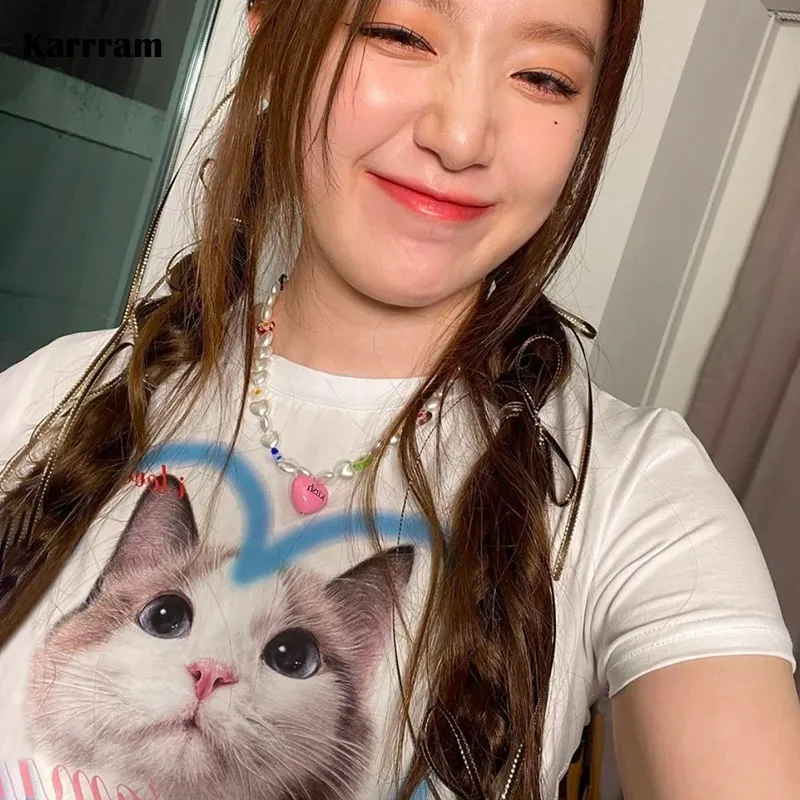 Karrram Y2k Aesthetics Crop Top Korean Fashion Kitten Print T-shirt Kpop Designer Clothes Kawaii Cat Short Sleeve Tshirt Sweet
Karrram Y2k Aesthetics Crop Top Korean Fashion Kitten Print T-shirt Kpop Designer Clothes Kawaii Cat Short Sleeve Tshirt Sweet