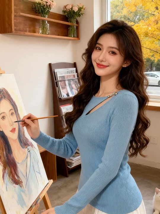 Early Autumn Korean Sle Blue Knitted Sweater ort Cute And Beautiful Unique Light Maturi Women's Faion Top
Early Autumn Korean Sle Blue Knitted Sweater ort Cute And Beautiful Unique Light Maturi Women's Faion Top