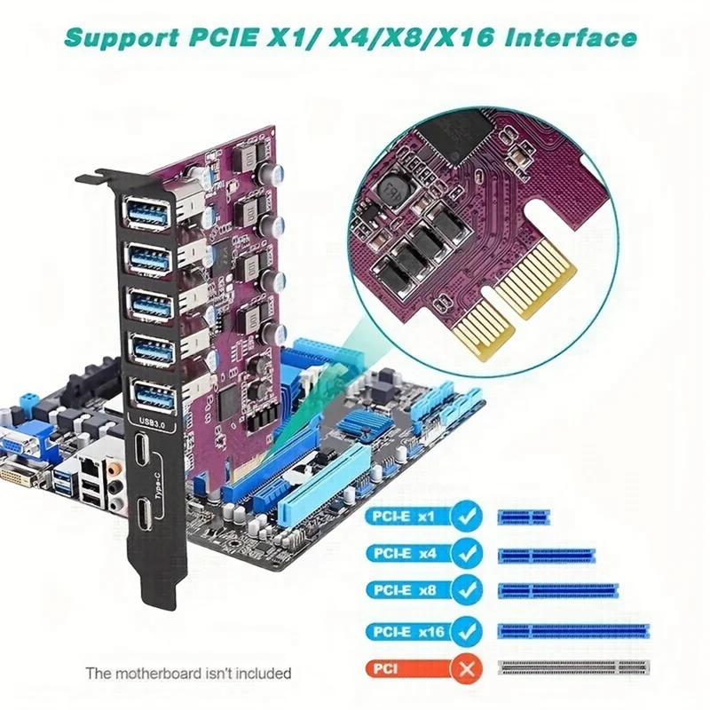 7-портовая карта расширения USB 3.0 USB-A 5X USB-C 2X PCI Express USB-конвертер-концентратор для настольных ПК Host Card-N33R
7-портовая карта расширения USB 3.0 USB-A 5X USB-C 2X PCI Express USB-конвертер-концентратор для настольных ПК Host Card-N33R