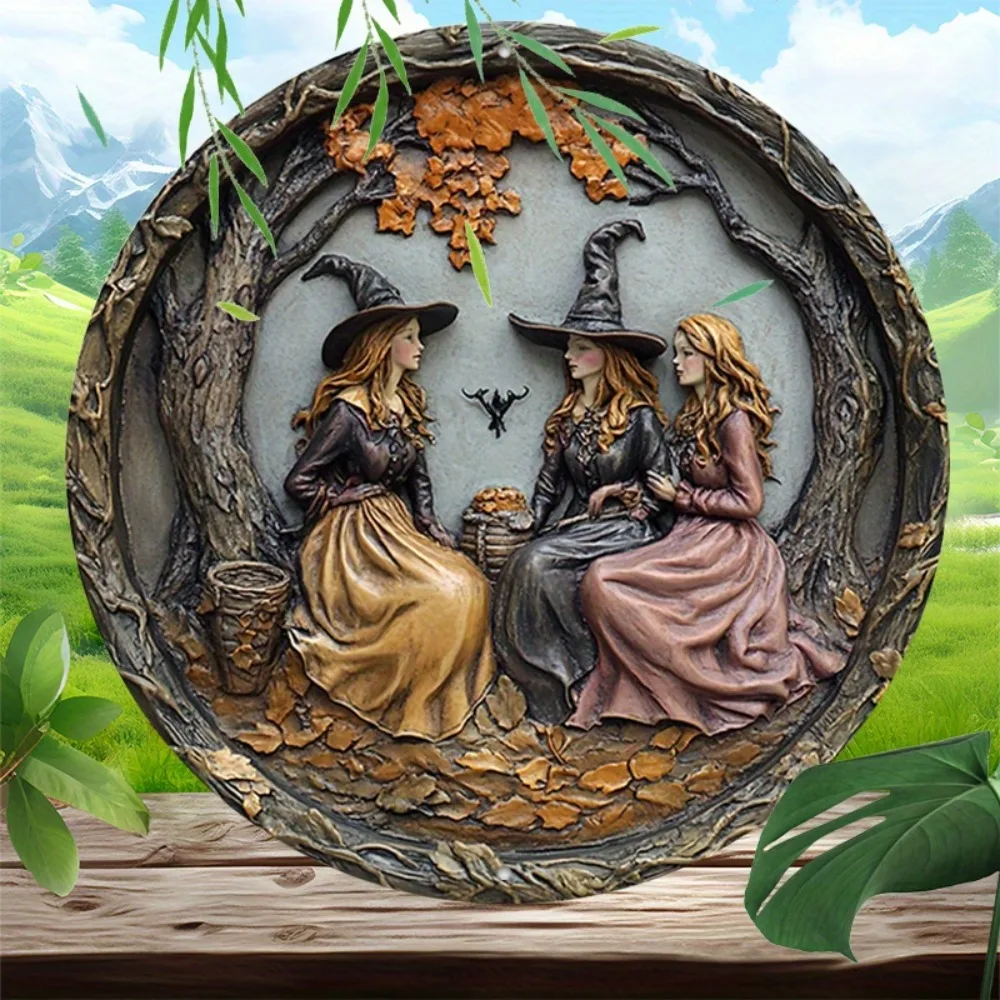 Vintage Witch Gathering Metal Wall Art, Aluminum Sign, 3-Witch Design with Autumn Leaves & Pumpkins, Halloween Home Decor, 2D
Vintage Witch Gathering Metal Wall Art, Aluminum Sign, 3-Witch Design with Autumn Leaves & Pumpkins, Halloween Home Decor, 2D