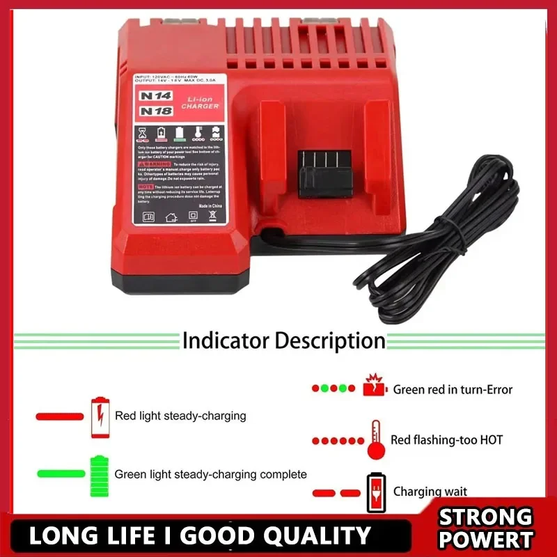 Замена зарядного устройства для многонапряжения и литий-ионного аккумулятора для Milwaukee M18 14,4 В-18 В, совместимого с моделями 48-11-1850 48-11-1840 48-11-
Замена зарядного устройства для многонапряжения и литий-ионного аккумулятора для Milwaukee M18 14,4 В-18 В, совместимого с моделями 48-11-1850 48-11-1840 48-11-
