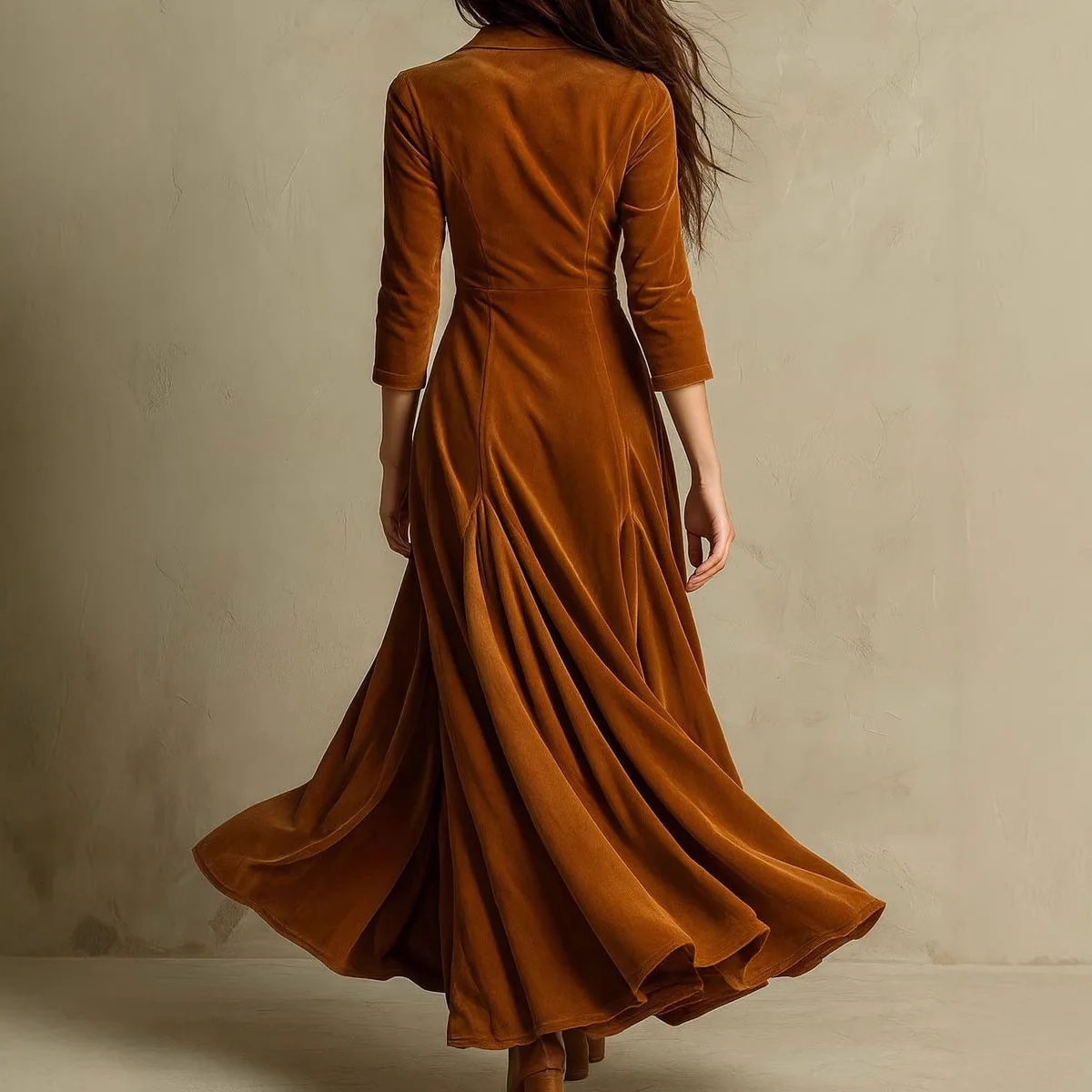 Autumn Women Dress Vintage Lapel Collar Three-quarter Sleeves Velvet Lady Maxi Dress Solid Color Button Slim Fit Female Dress
Autumn Women Dress Vintage Lapel Collar Three-quarter Sleeves Velvet Lady Maxi Dress Solid Color Button Slim Fit Female Dress