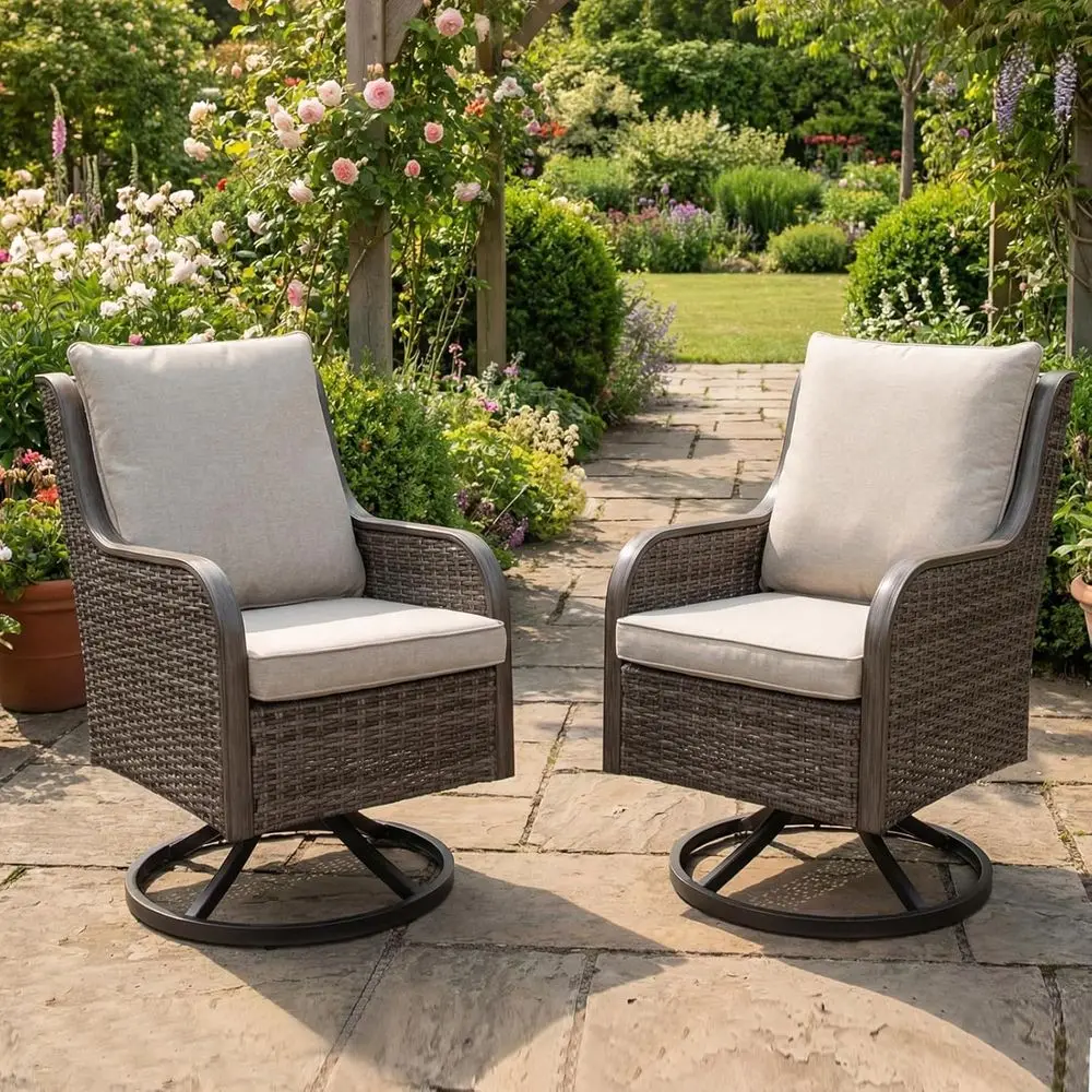 Swivel PE Wicker Chair Set o 2, Outdoor High Back Swivel Patio Chairs, 360 Degree Outdoor Swivel Chair with Cushion, Patio urnit
Swivel PE Wicker Chair Set o 2, Outdoor High Back Swivel Patio Chairs, 360 Degree Outdoor Swivel Chair with Cushion, Patio urnit