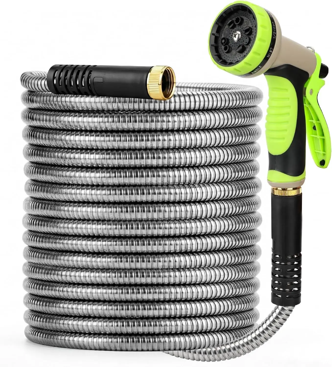 25ft Heavy Duty Stainless Steel Garden Hose, No-Kink, Flexible, Puncture Proof with 10-Function Nozzle & 3 Washers
25ft Heavy Duty Stainless Steel Garden Hose, No-Kink, Flexible, Puncture Proof with 10-Function Nozzle & 3 Washers