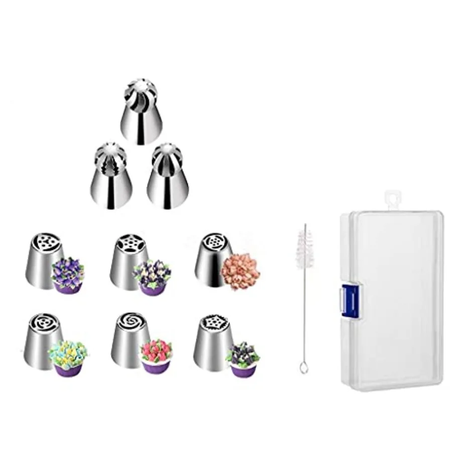 9pcs Russian Piping Tips Baking Supplies Set for Cake/Cupcake, Decorating Birthday Party Flower Frosting tips with a Storage Bo
9pcs Russian Piping Tips Baking Supplies Set for Cake/Cupcake, Decorating Birthday Party Flower Frosting tips with a Storage Bo