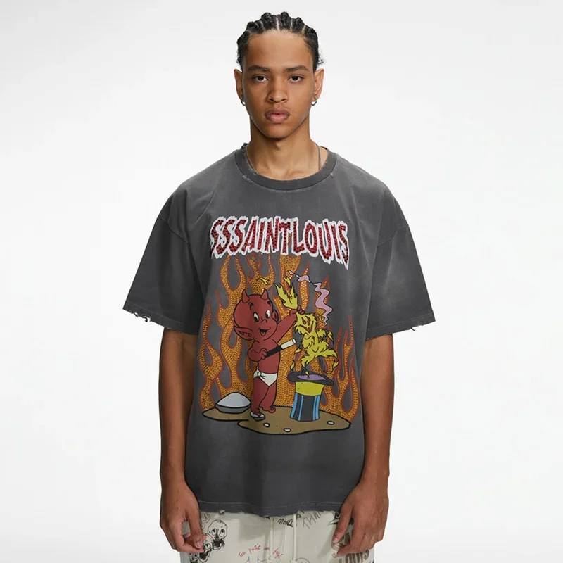 Hot Drill Cartoon Printing Saint Short Sleeve Tops Tee Wash Vintage Loose O-Neck Best Quality Men Woman T-shirt 24ss
Hot Drill Cartoon Printing Saint Short Sleeve Tops Tee Wash Vintage Loose O-Neck Best Quality Men Woman T-shirt 24ss