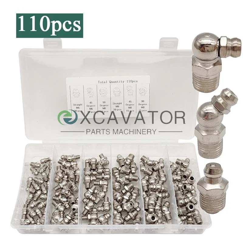 110Pc SAE Grease Fittings Kit M6 M8 1/4" 1/8" Straight 45 90 Degree Metric Fittings Nipples kit Galvanized Steel Grease Zerk Kit
110Pc SAE Grease Fittings Kit M6 M8 1/4" 1/8" Straight 45 90 Degree Metric Fittings Nipples kit Galvanized Steel Grease Zerk Kit