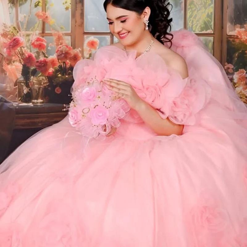 Customized Pink Quinceanera Dresses Off the Shoulder Tull applique 3D flower Lace Vestido De 15 Quinceanera
Customized Pink Quinceanera Dresses Off the Shoulder Tull applique 3D flower Lace Vestido De 15 Quinceanera