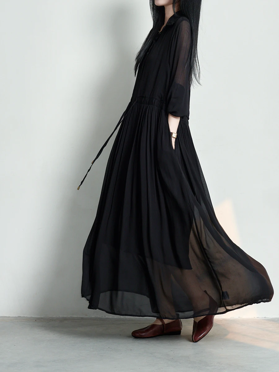 Ele Long Sve Silk irt Dr Drifting Soft Artistic Sle Casual H Version French Sle Bla Dr for Ladies
Ele Long Sve Silk irt Dr Drifting Soft Artistic Sle Casual H Version French Sle Bla Dr for Ladies