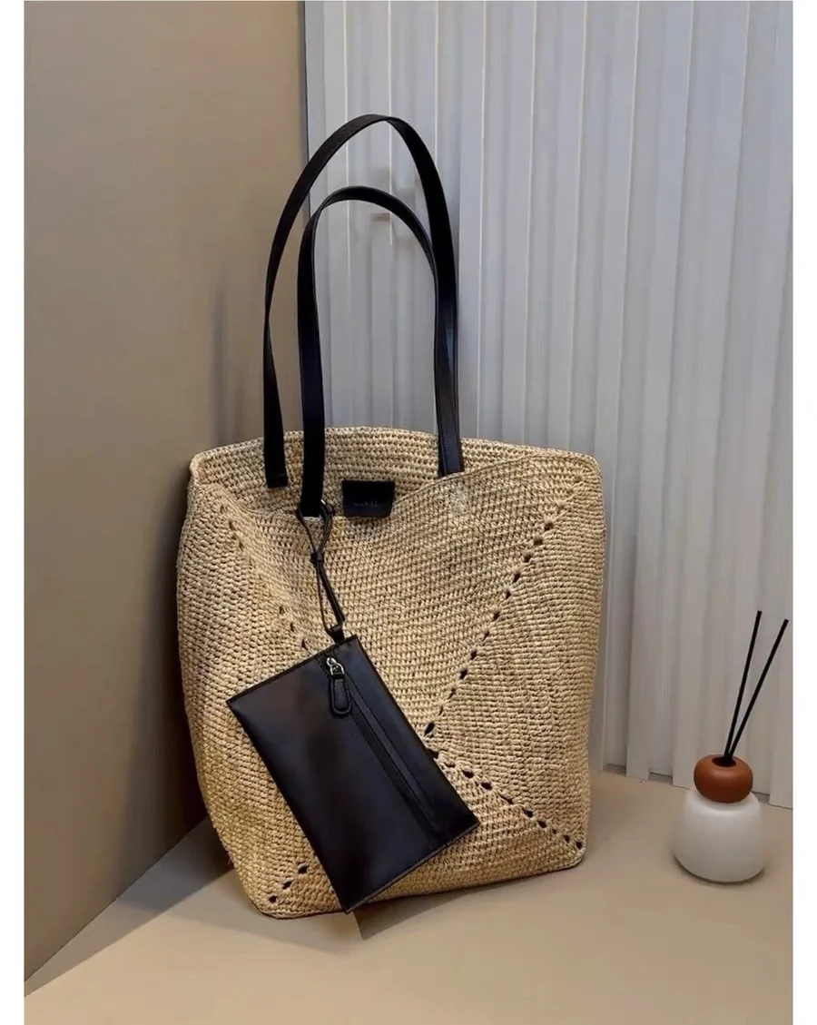 Trendy Large Capacity Beach Vacation Style Women's Laffey Straw Woven Tote Bag 2026 New Design Natural Fiber Handbag
Trendy Large Capacity Beach Vacation Style Women's Laffey Straw Woven Tote Bag 2026 New Design Natural Fiber Handbag