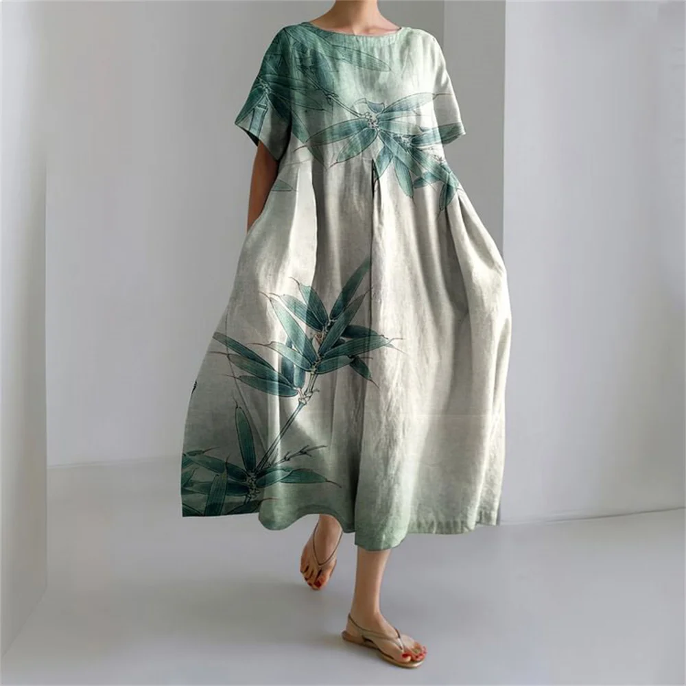 Summer New Daily Casual Dress Ladies Plus-size Loose Collar Pocket Dress Vintage Bamboo Digital Print Short-sleeved Dress
Summer New Daily Casual Dress Ladies Plus-size Loose Collar Pocket Dress Vintage Bamboo Digital Print Short-sleeved Dress