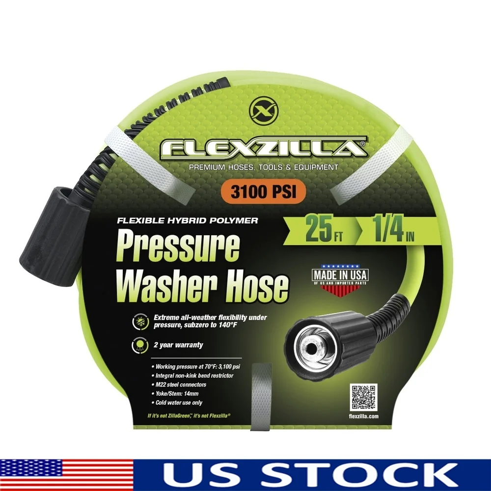 Pressure Washer Hose 1/4in x 25ft 3100PSI Non Kink Bend Restrictors Flexible Hybrid Polymer Cold Water Use
Pressure Washer Hose 1/4in x 25ft 3100PSI Non Kink Bend Restrictors Flexible Hybrid Polymer Cold Water Use