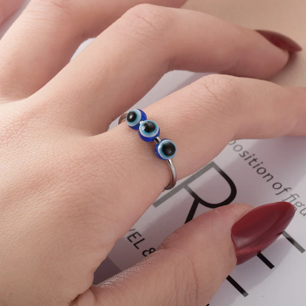 Silver Color Stainless Steel Devil Eye Rings for Women Adjustable Anti-Stress Anxiety Bead Rotating Ring Fashion Charm Jewelry 
Silver Color Stainless Steel Devil Eye Rings for Women Adjustable Anti-Stress Anxiety Bead Rotating Ring Fashion Charm Jewelry