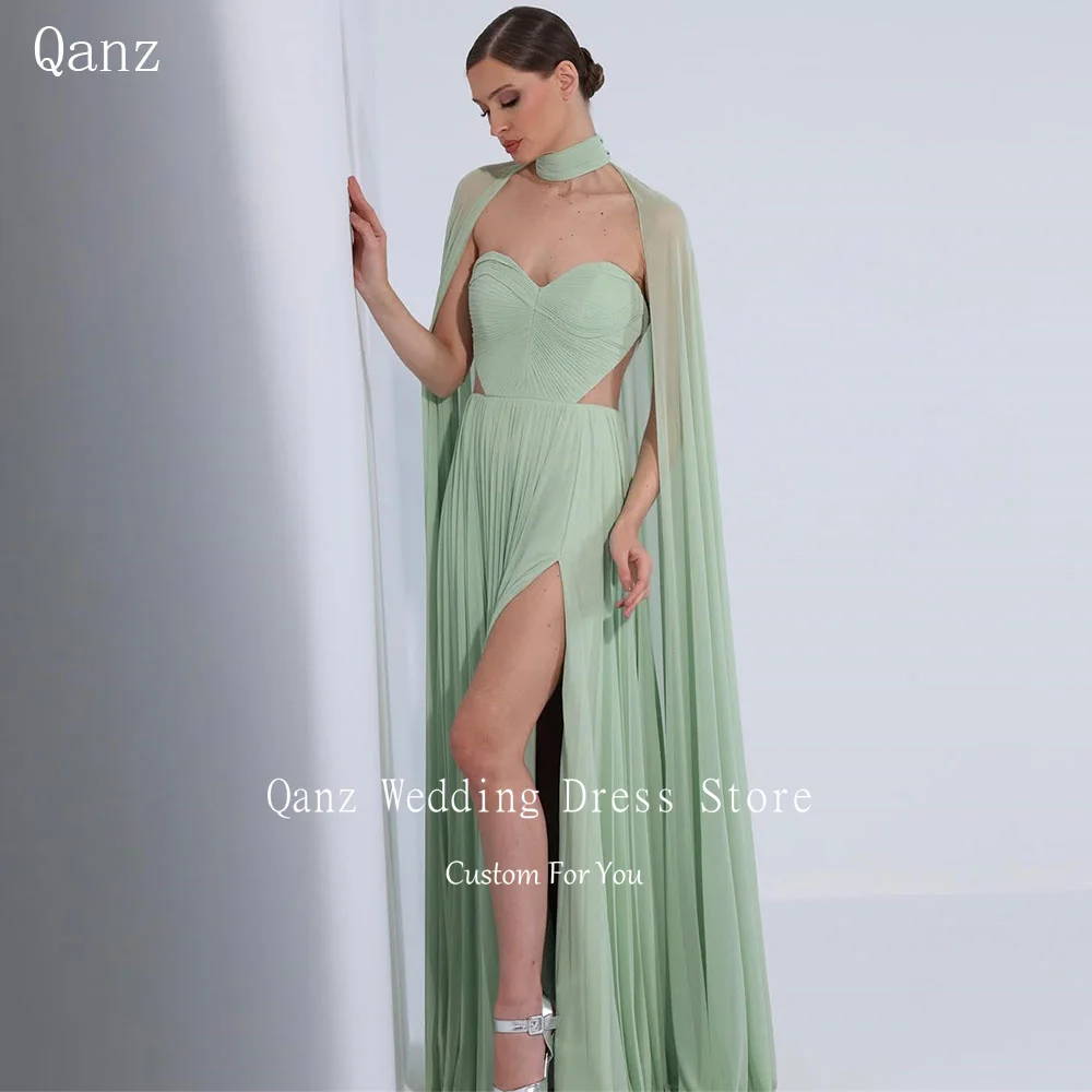 Qanz Long A Line Evening Dress High Slit Chiffon Mint Green Vestidos De Fiesta Elegantes Sheer Cape Robe De Soirée Customized
Qanz Long A Line Evening Dress High Slit Chiffon Mint Green Vestidos De Fiesta Elegantes Sheer Cape Robe De Soirée Customized