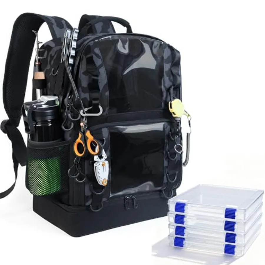 Outdoor Fishing Backpack with 4 Tackle Boxes 45L Large Tackle Bag Camouflage Color 2 Rod Holders Clear Window for Fishing Campi
Outdoor Fishing Backpack with 4 Tackle Boxes 45L Large Tackle Bag Camouflage Color 2 Rod Holders Clear Window for Fishing Campi