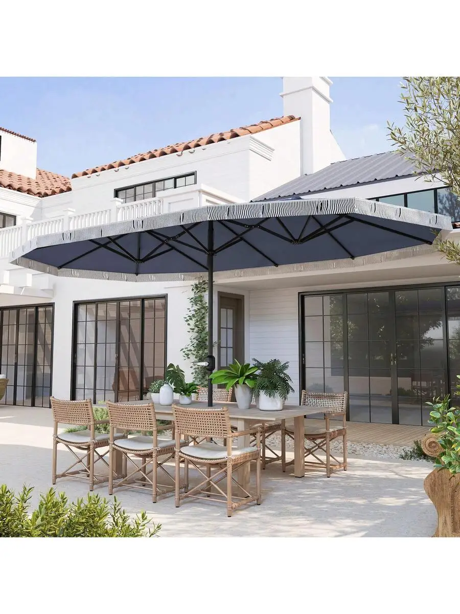 15 Ft UPF30+ Extra Large Patio Market Umbrella With Fringe Trim
15 Ft UPF30+ Extra Large Patio Market Umbrella With Fringe Trim