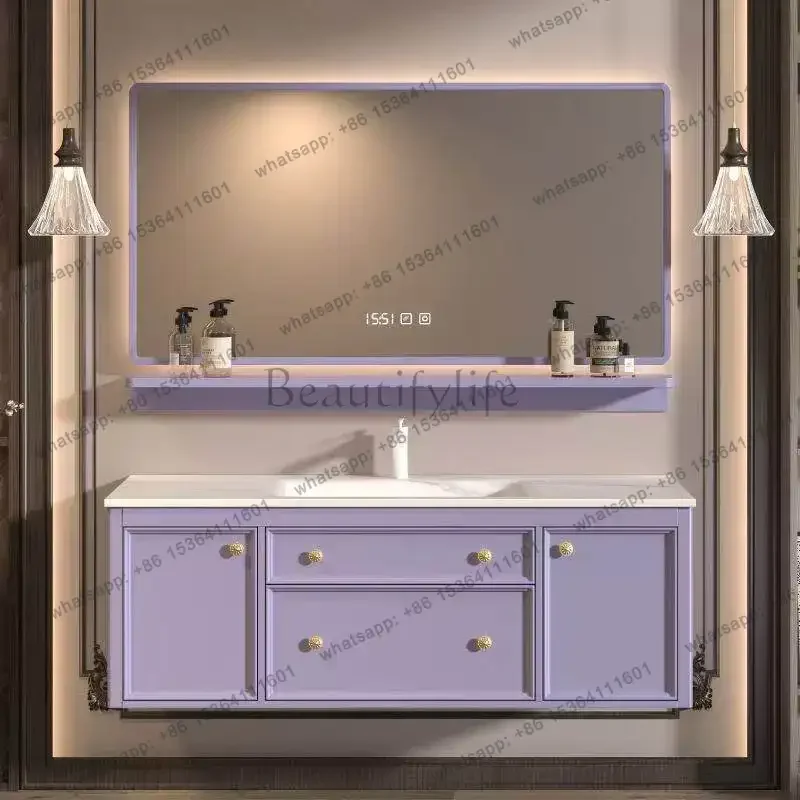 Simple American wall-mounted bathroom cabinet combination ceramic countertop purple paint multi-drawer storage
Simple American wall-mounted bathroom cabinet combination ceramic countertop purple paint multi-drawer storage
