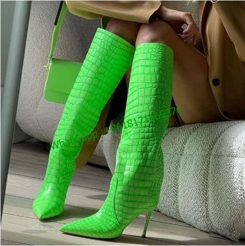 Crocodile Printed Stiletto Knee High Boots Sexy Luxury Women Pointed Toe Leather Boots Fashion Ladies Snake Skin Green Shoes
Crocodile Printed Stiletto Knee High Boots Sexy Luxury Women Pointed Toe Leather Boots Fashion Ladies Snake Skin Green Shoes